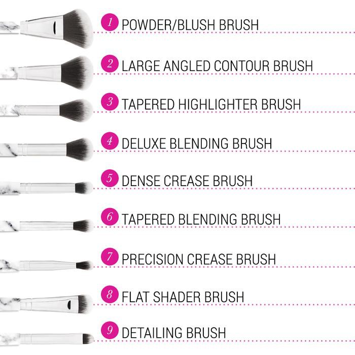Bộ Cọ 9 Cây BH Cosmetics White Marble 9 Piece Brush Set With Angeled Brush Holder