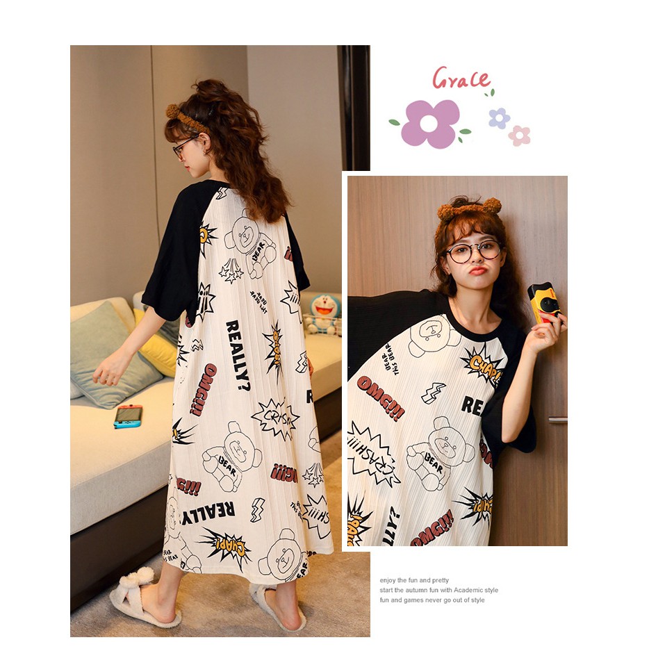 Váy Ngủ, Váy Mặc Nhà dáng suông qua gối cao cấp hoạ tiết Cartoon | BigBuy360 - bigbuy360.vn