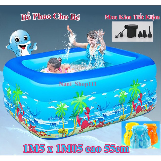 Bể Bơi, Phao Bơi Trong Nhà ⚡Loại Dày⚡ Hình Chữ Nhật 1M5 3 Tầng