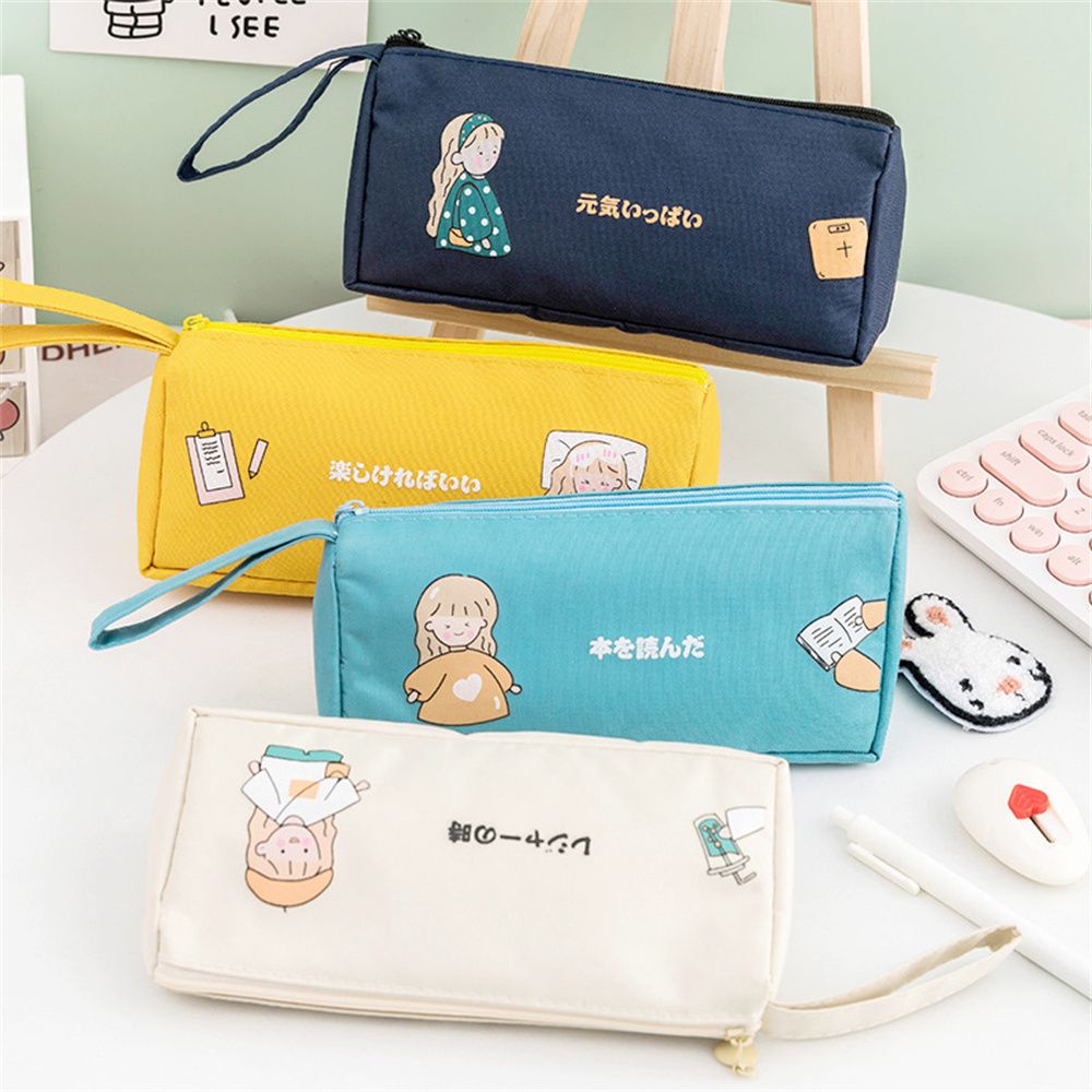 Túi đựng bút/ mỹ phẩm bằng vải oxford chống thấm nước sức chứa lớn in họa tiết hoạt hình nhiều màu sắc dễ thương