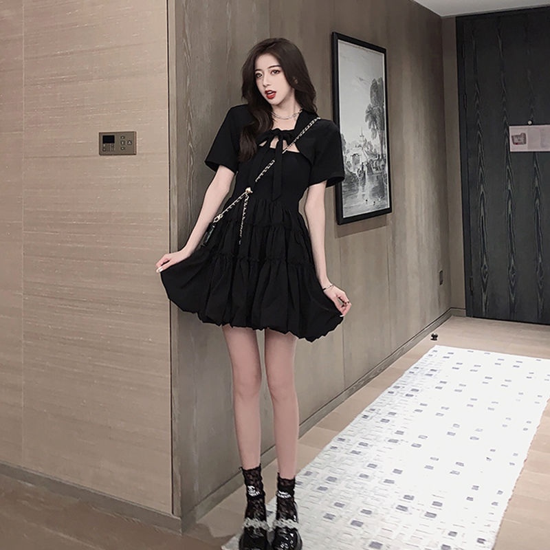 Đầm hai dây kèm áo khoác ngoài phong cách mùa hè Pháp 2021 dành cho nữ