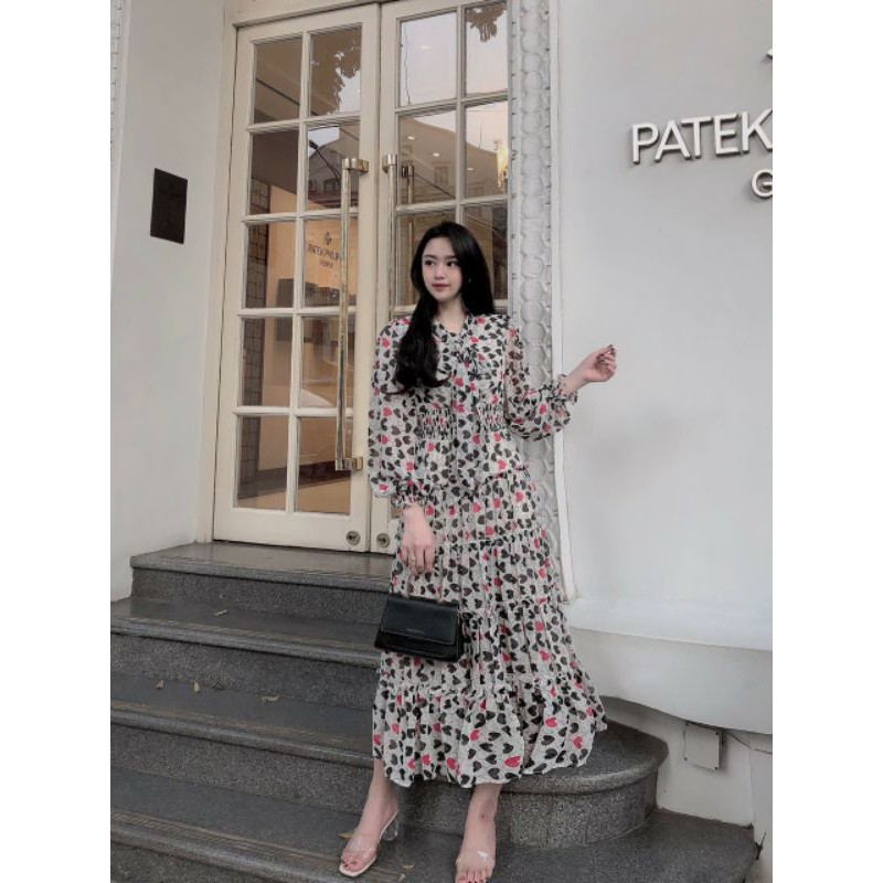 Váy Đi Biển Đi Dạo Ngày Hè Họa Tiết Hình Tim