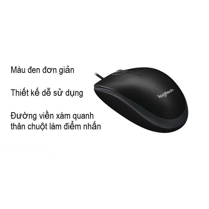 Chuột máy tính Logitech B100 Đen 800dpi - BH 36 tháng