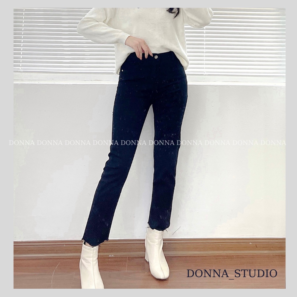 Quần Jean Nữ Ống Đứng Đen Không Gấu DONNA Quần Bò Lưng Cao Dễ Phối Đồ