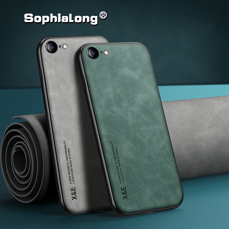 Bao Da Điện Thoại Phối Kim Loại Từ Tính Sang Trọng Cho iPhone 7 8 SE 2020 Plus