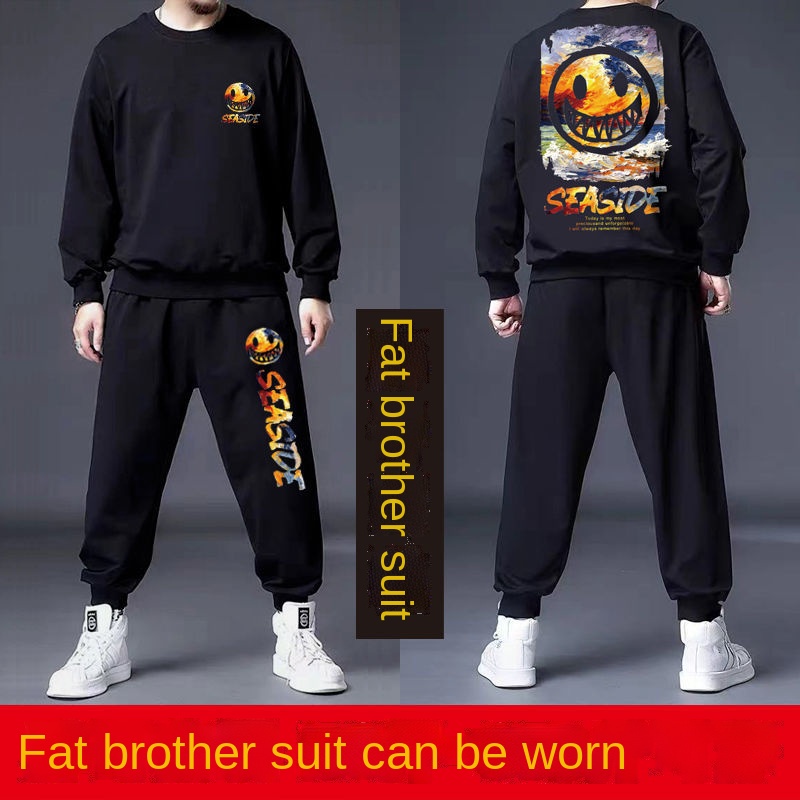 Bộ Đồ Thể Thao Plus Áo Cổ Tròn Cỡ Lớn Lót Nhung Thời Trang Thu Đông Cho Nam