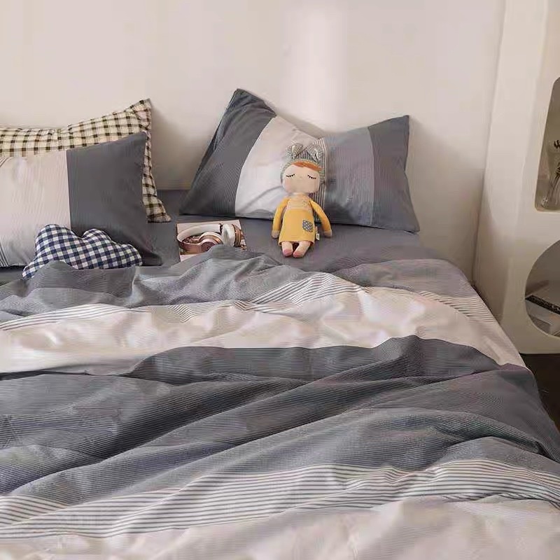 Set 4 món cotton livinh mẫu kẻ cho sự đơn giản