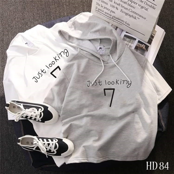 Áo thun HOODIE UNISEX TAY LỠ CÓ NÓN hình just looking 7