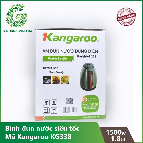 Bình Đun Siêu Tốc Kangaroo KG338 – Màu inox – Bảo Hành Chính Hãng