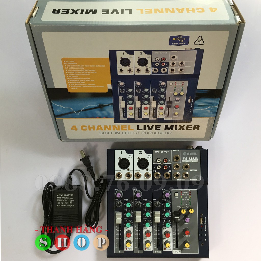 Soundcard Mixer Mini Yamaha F4, hát live stream,karaoke gia đình kết nối amply