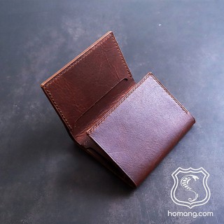 Ví thủ công gấp 3 da bò sáp cao cấp màu nâu đỏ hmst001