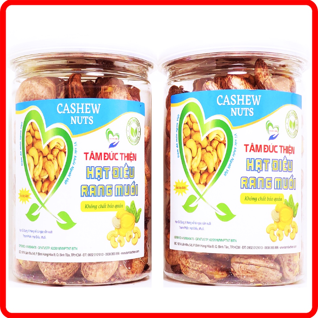 Combo Hạt Điều Vỏ Lụa Rang Muối Bình Phước Rang Củi Cao Cấp Tiêu Chuẩn A+ Xuất Khẩu Tâm Đức Thiện (2 x Hộp 255GR)