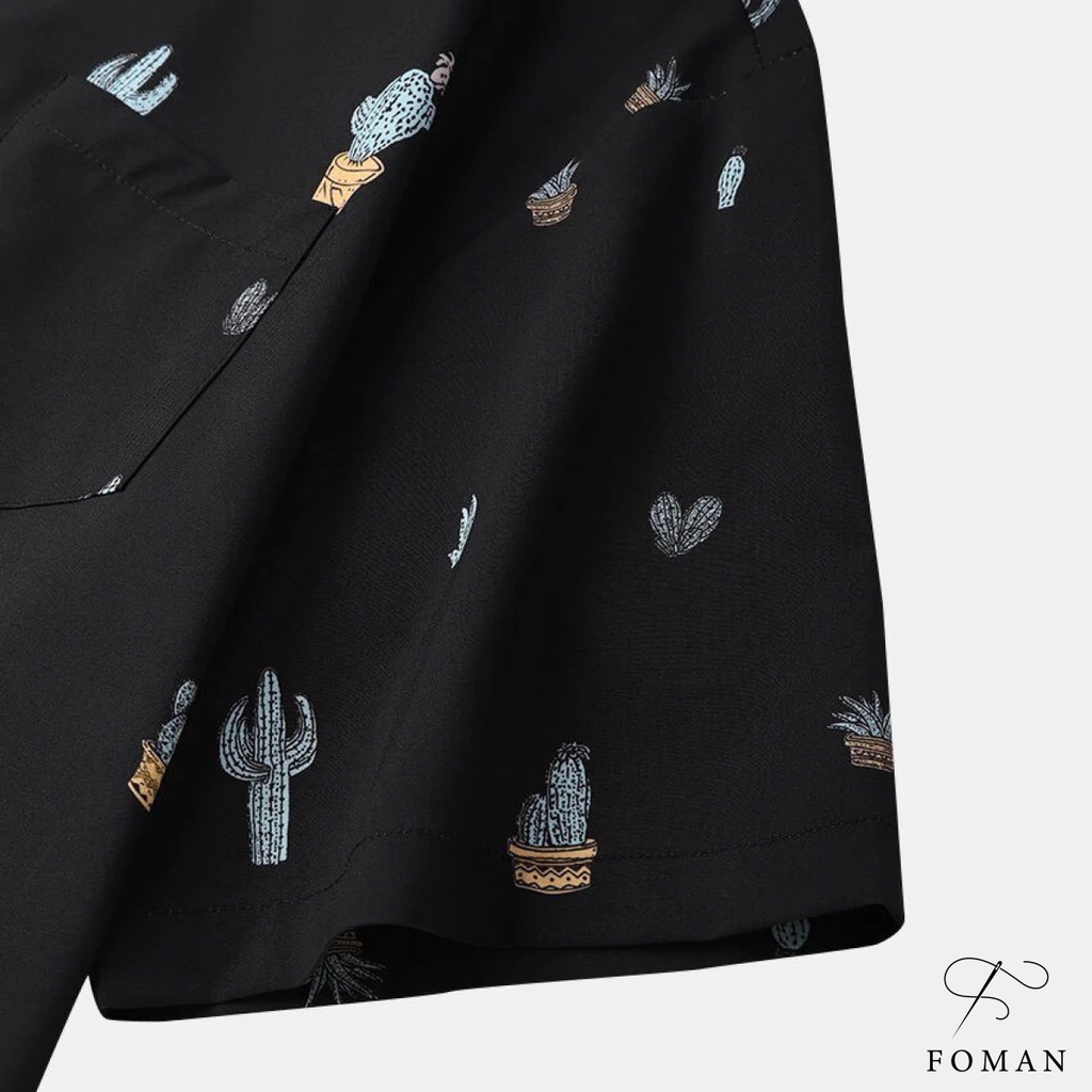 Áo sơ mi nam tay ngắn FOMAN chất vải lụa cao cấp, không nhăn, thấm hút, thoáng khí, hoạ tiết Xương Rồng CACTUS (FM11)