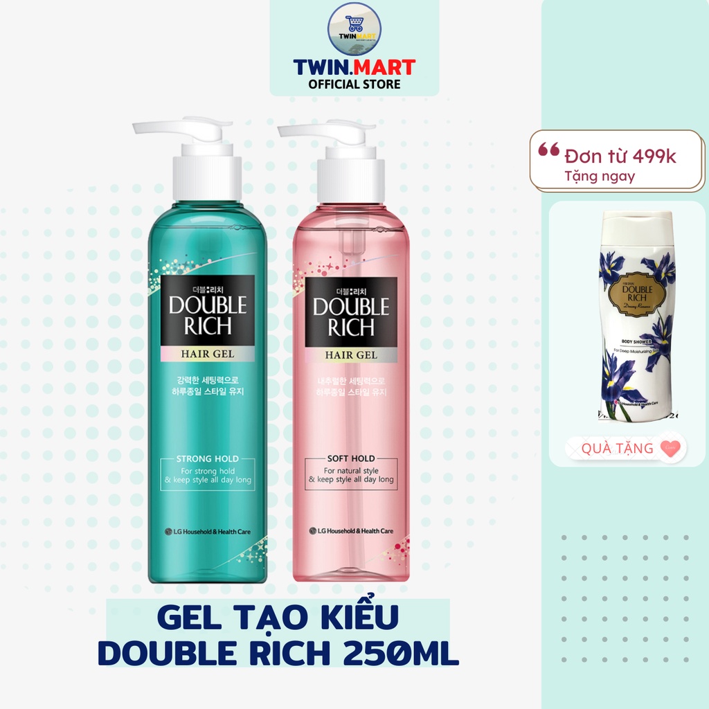 Gel Tạo Kiểu Double Rich Strong Giữ Nếp Uốn Tóc - Soft Giữ Nếp Tự Nhiên 250ml