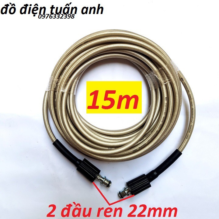 Dây rửa xe máy bơm xịt áp lực cao. Dài 15m dây 2 đầu to