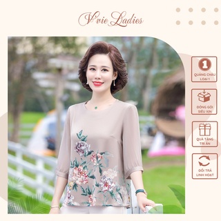 Áo Phi Lụa trung niên, họa tiết hoa xuất xứ Quảng Châu V'vie Ladies