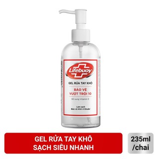 Gel rửa tay khô sạch siêu nhanh Lifebuoy bảo vệ vượt trội 10 (Chai vòi 235ml)