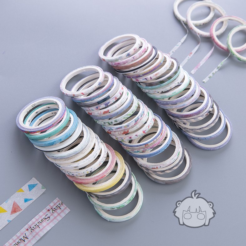 [Mã LIFEB04ALL giảm 10% tối đa 15K đơn 0Đ] Cuộn băng dính WASHI TAPE MINI 1mm dùng trang trí sổ đáng yêu, cute