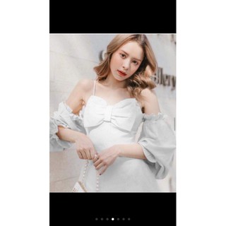 ❤️ Đầm Trắng Rớt Vai Nơ Ngực