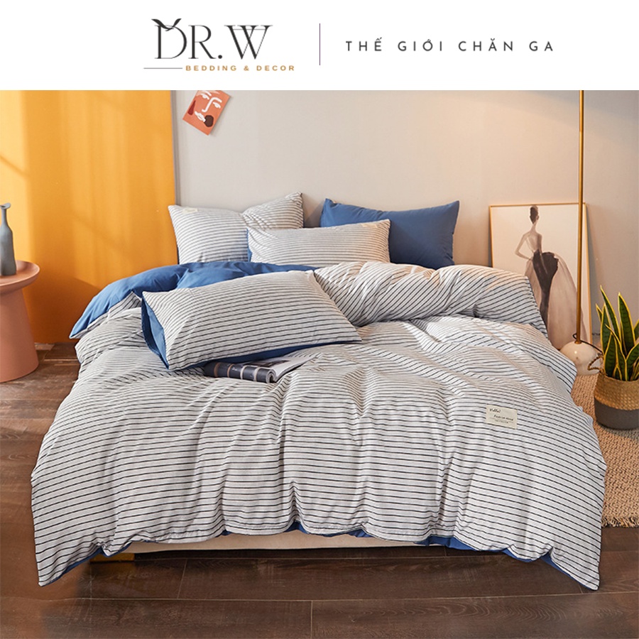Bộ chăn ga giường gối nệm đệm 4 món cotton tencel mang phong cách hàn quốc DR.W cao cấp bo chun drap - Thế Giới Chăn Ga