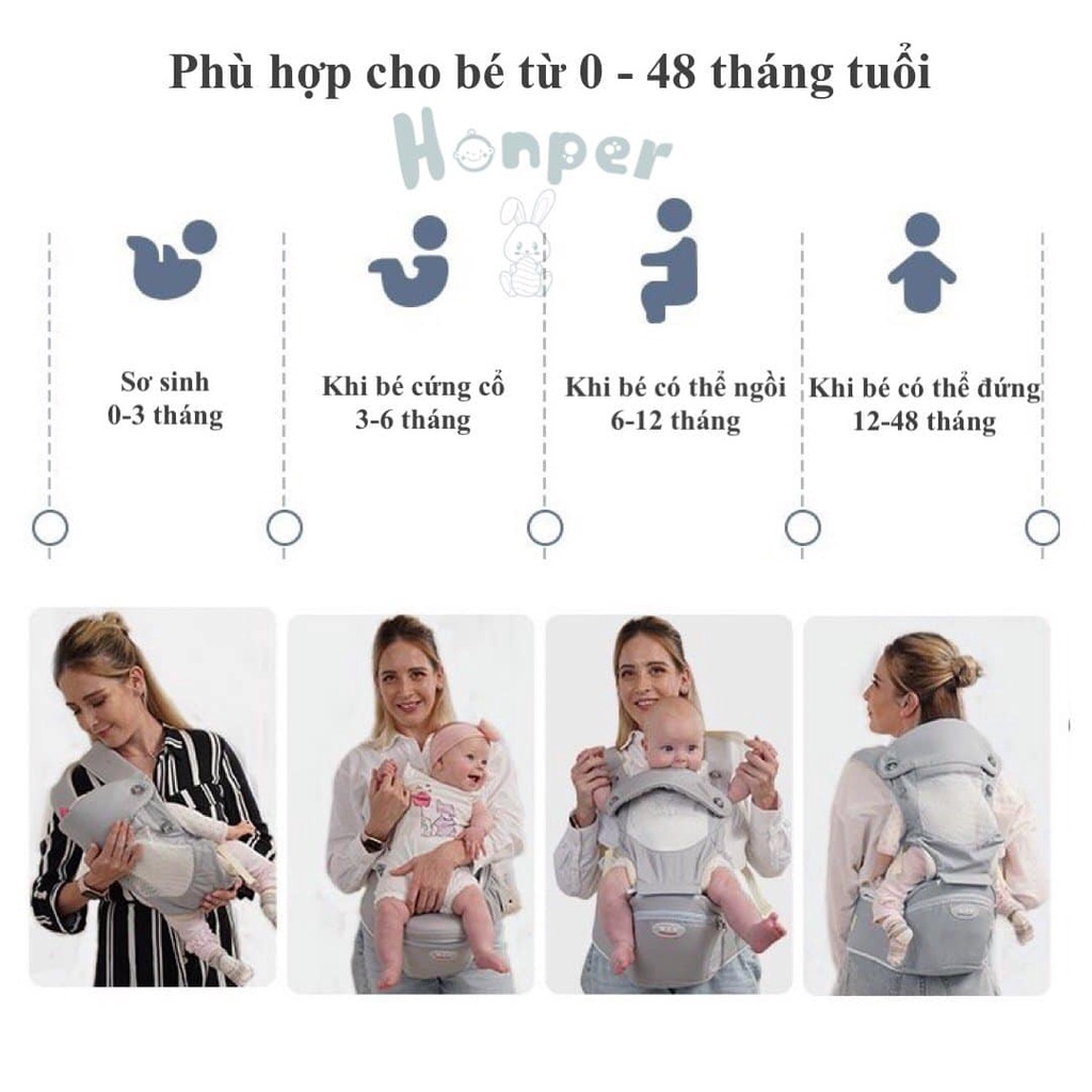 Địu ngồi em bé cao cấp 9 tư thế chính hãng Honper cho bé 6-36th