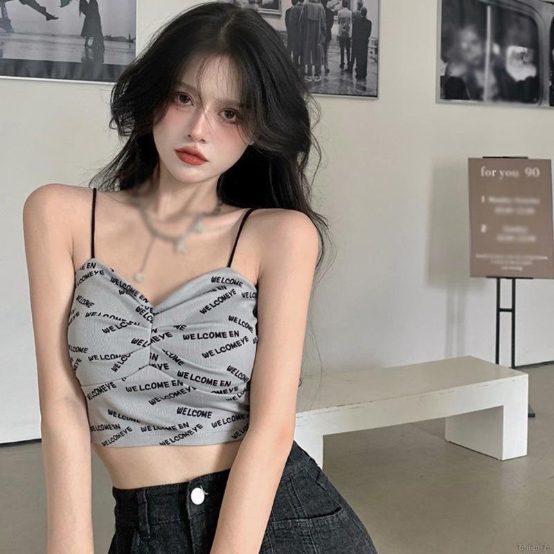 Áo hai dây dáng ôm in chữ thời trang mùa hè gợi cảm dành cho nữ