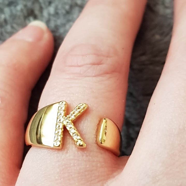 Nhẫn Hở Khắc Chữ Cái A-Z Màu Vàng Thời Trang Cho Nữ