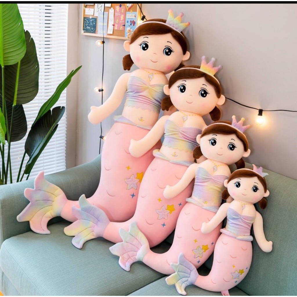 Gấu bông tiên cá đáng yêu - Thú nhồi bông Tiên cá đội vương miện, chất Miniso mịn màng cao cấp