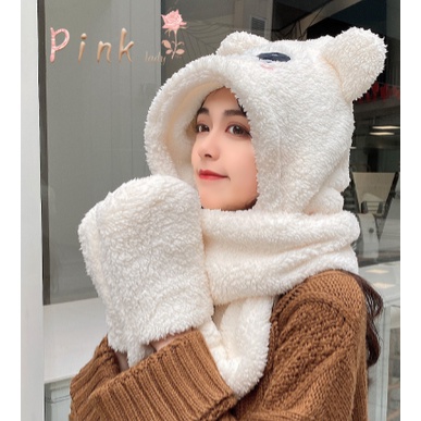 XPK446 SIÊU SALE Mũ bông cừu tai gấu kèm khăn quàng cổ và găng tay phụ kiện thời trang Hàn Quốc