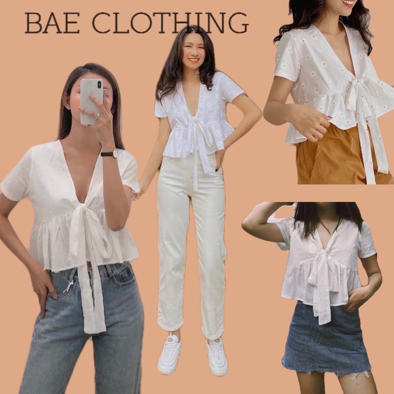 ÁO XINH ĐỘC LẠ BAE TEE - Áo croptop babydoll nơ ngực ulzzang( KÈM ẢNH THẬT TRẢI SÀN )