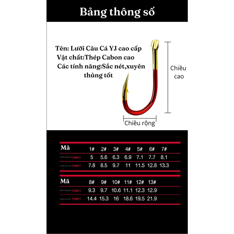 Lưỡi Câu Cá cao cấp YJ Vàng Kim , thiết kế thông minh , màu sắc đánh lừa cá , thân lưỡi chắc chắn , cá khó thoát
