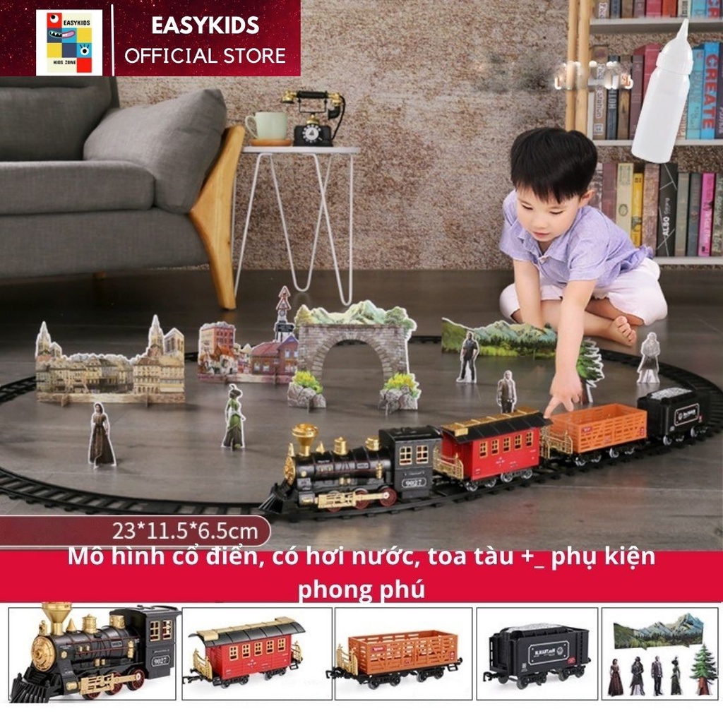 [Có sẵn] [Siêu sale] Đồ chơi mô hình tàu hỏa cổ điển EASYTOYS chạy trên đường ray, nhả hơi nước, có đèn và âm thumbnail