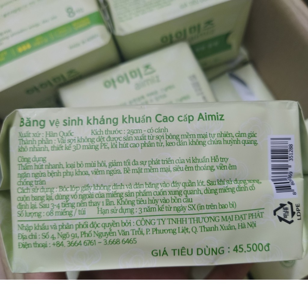 Băng vệ sinh Kháng khuẩn cao cấp Aimiz ngăn ngừa viêm phụ khoa, băng vệ sinh Hàn Quốc