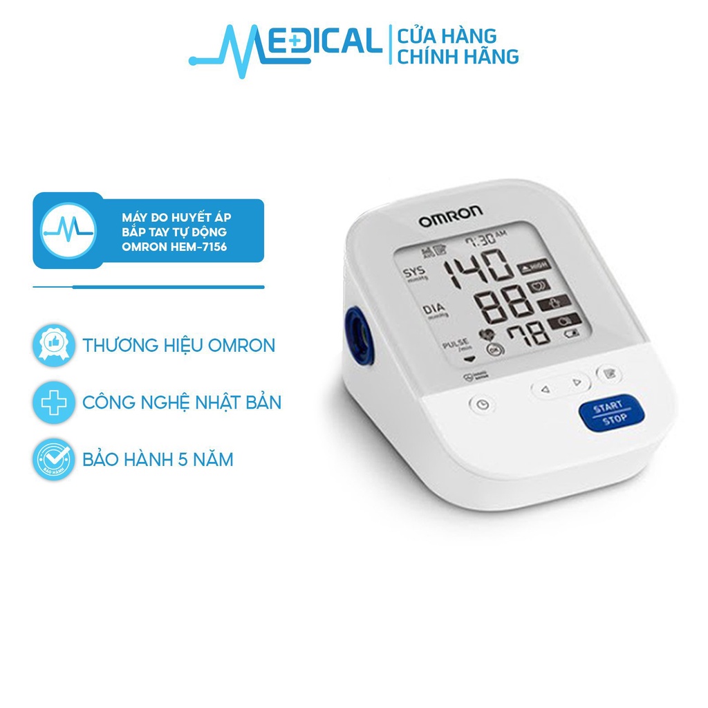 [Bạn mới nhập COSHBM -50% đơn 0Đ] Máy đo huyết áp bắp tay tự động OMRON HEM7156 vòng bít xoay 360 độ ôm sát MEDICAL