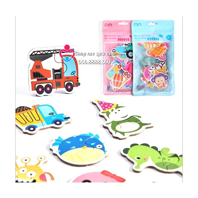 (2 mảnh) đồ chơi xếp hình 2 miếng SHAPES PUZZLE hộp sắt GHÉP HÌNH LEVEL 1