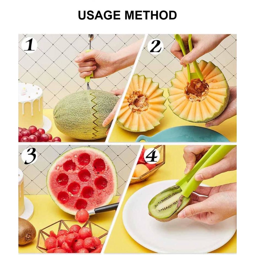 4 Trong 1 Dao Khắc Cắt Lát Củ Quả Cắt Vật Dụng Nhà Bếp Dưa Hấu Máy Thái Cắt Trái Cây Thìa Dưa Và Trái Cây Chia Đa Chức Năng từ Cao Cấp Dụng Cụ FLOWERDANCE