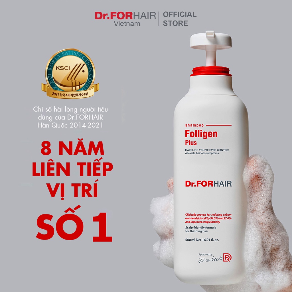 Bộ 2 chai dầu gội giảm rụng tóc và hỗ trợ mọc tóc Dr.FORHAIR Folligen Plus Shampoo 500ml/chai