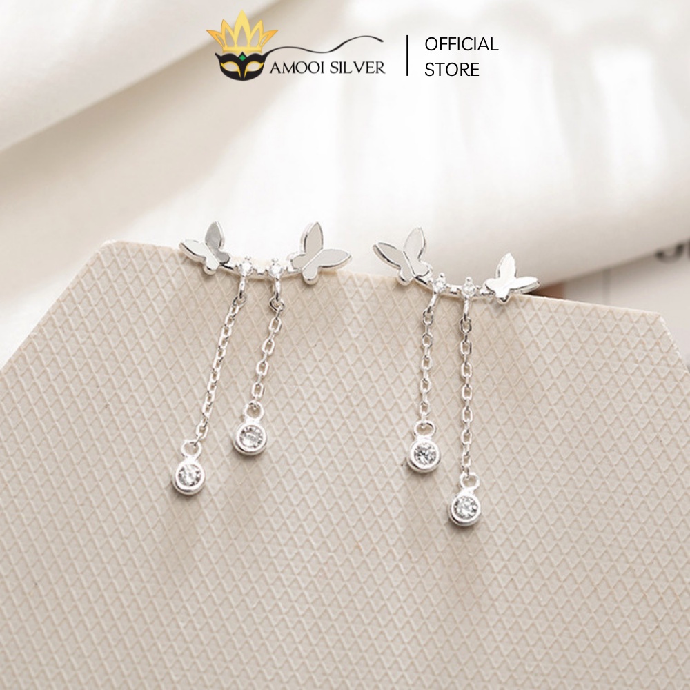 Bông tai bạc S925 đôi bướm tua rua - Amooi Silver AB19