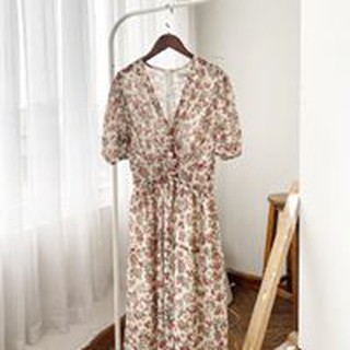 Váy hoạ tiết hoa vintage đan dây eo