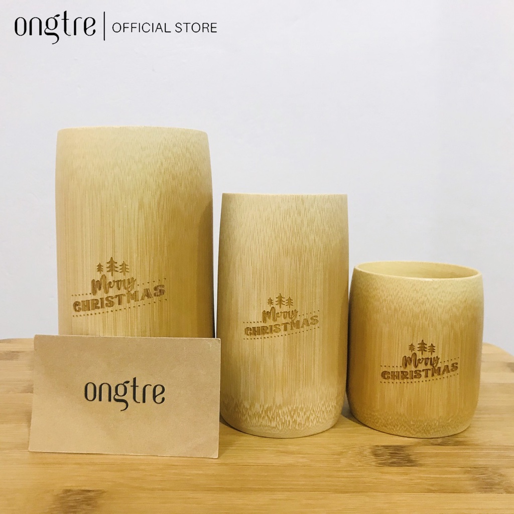 Cốc tre khắc chữ Merry Christmas cao 8/12/15cm quà tặng giáng sinh ONGTRE