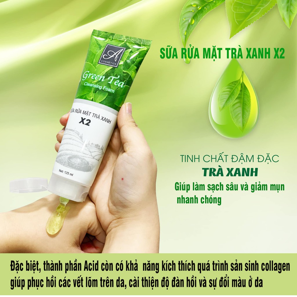 Sữa Rửa Mặt Trà Xanh X2 💎120 ml💎 Giúp làm sạch sâu, se khít lỗ chân lông và làm sáng da mịn màng💎