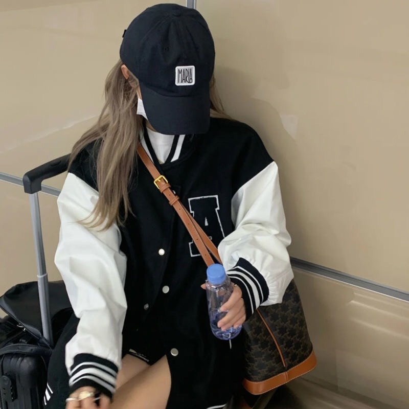 SẴN Áo khoác gió dài tay dáng rộng oversize hình chữ cá tính năng động/ áo bomber 2 lớp dày dặn thu đông học sinh A00126