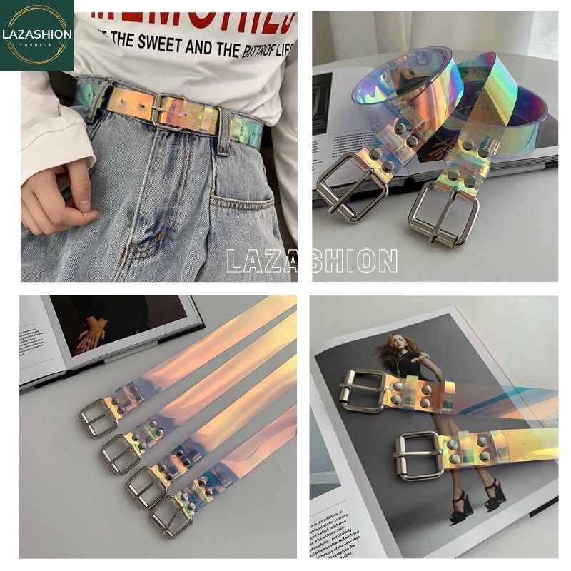 Dây thắt lưng nữ nam unisex mặt vuông ulzzang to vừa mầu nhũ nhiều mầu -thắt lưng da nam nữ đều dùng được LAZASHION