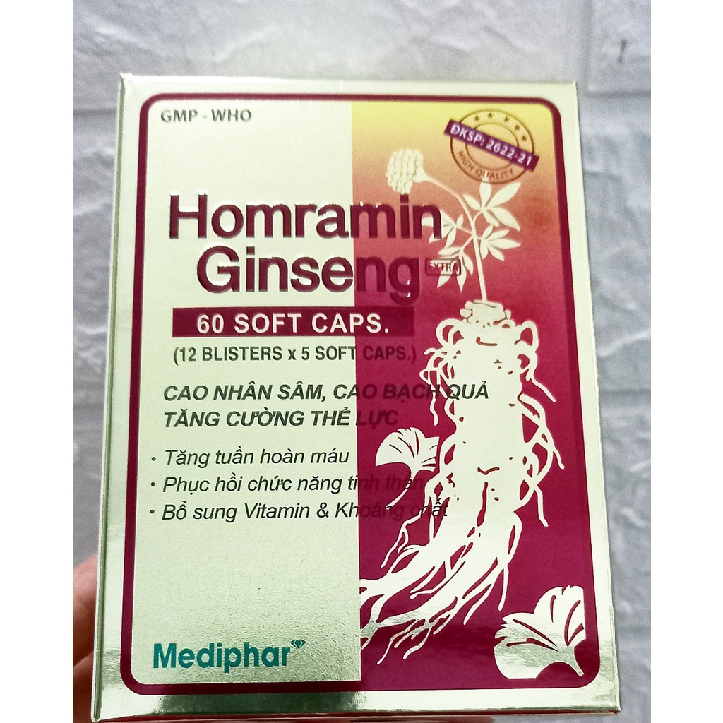 Homraming Ginseng hộp 60 viên. Bổ sung vitamin và khoáng chất giúp tăng cường sức khỏe.