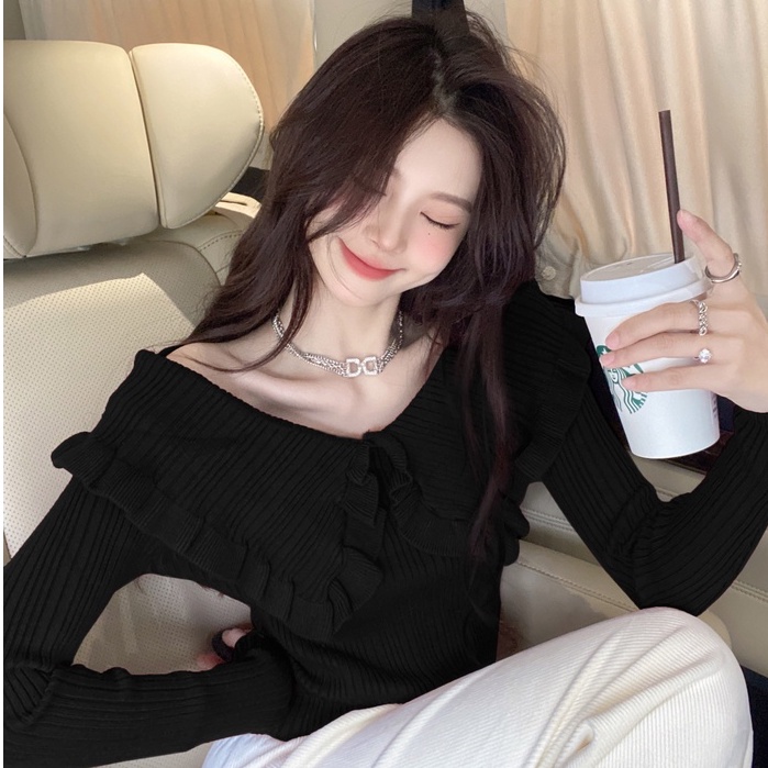 Áo Sweater Dệt Kim Tay Dài Cổ Búp Bê Thời Trang Cho Nữ