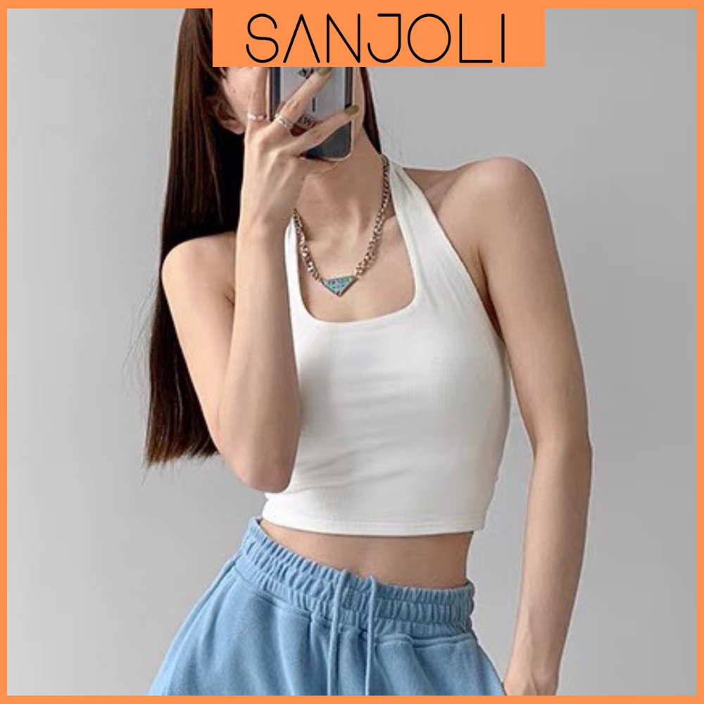 Áo Croptop Hở Lưng SANJOLI Áo Crt Ba Lỗ Kiểu Nữ Thiết Kế Cổ Yếm Ôm Body Năng Động Sexy Đẹp Đi Chơi Cá Tính AO047