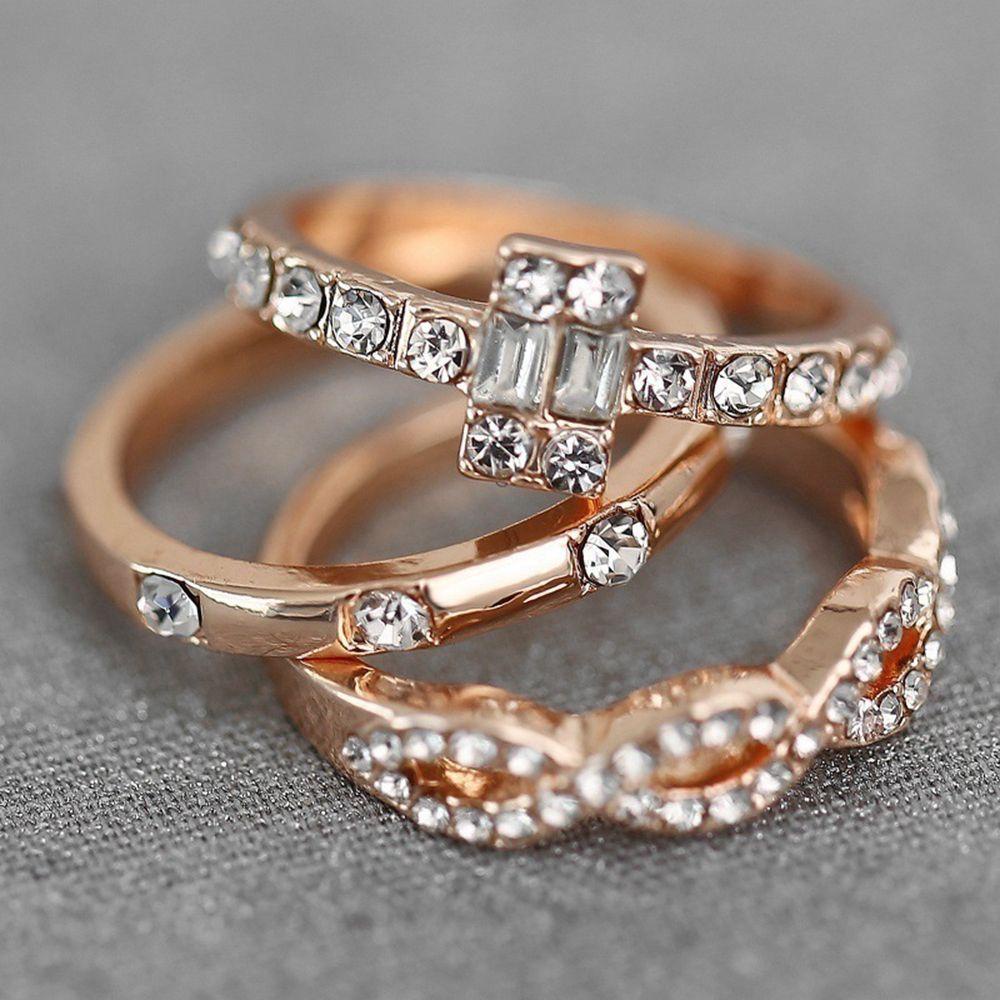 LAY Bộ 3 Nhẫn Đính Hôn Phong Cách Boho Thời Trang