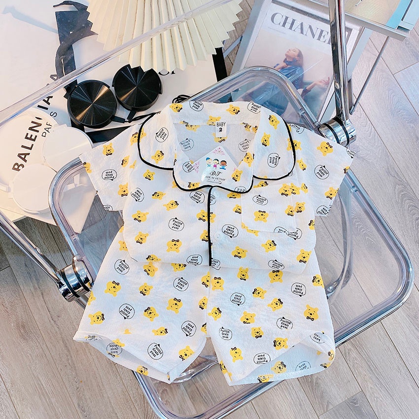 Bộ Quần Áo Trẻ Em Cộc Tay PIZAMA Vải Xốp In Hình Thoáng Mát Cho Bé Trai Gái Từ 8-20kg Mã PZM10