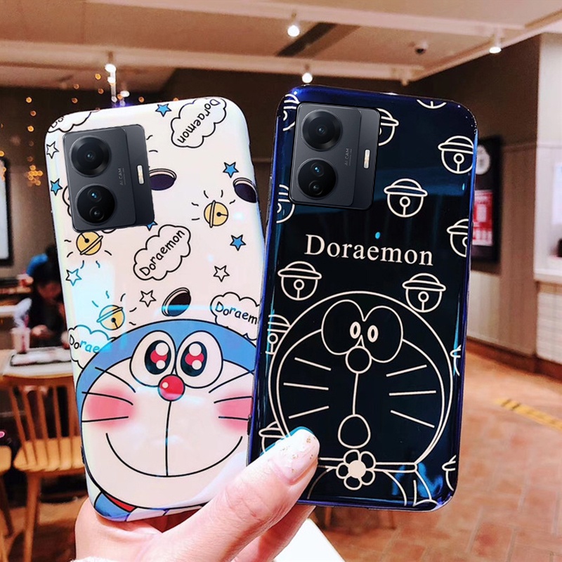 Ốp Điện Thoại Silicon Mặt Kính Hình Doraemon Chống Sốc Cho VIVO Y35 4G Y30 5G Y16 5G Y02S Y01A Y77 5G