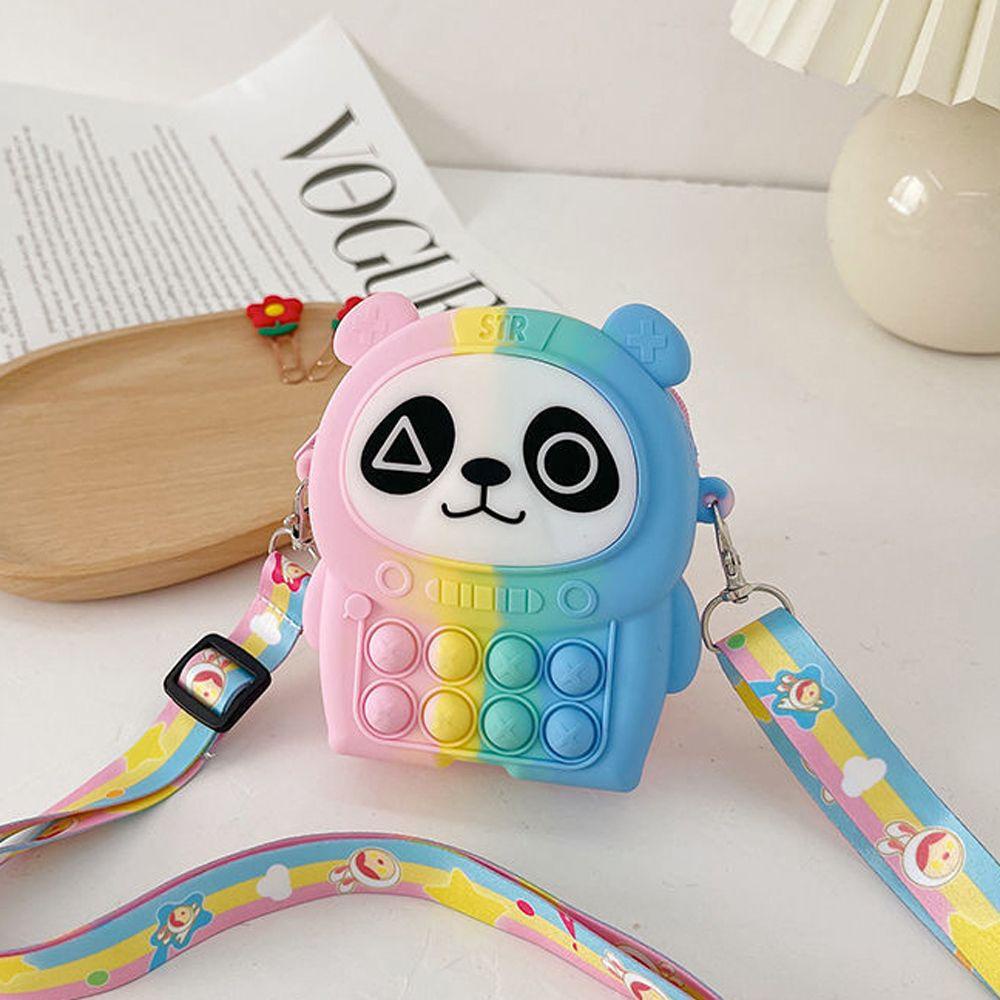 ELEGANT Túi Đeo Chéo Dáng Vuông Họa Tiết Gấu Trúc Màu Cầu Vồng Phong Cách Hàn Quốc